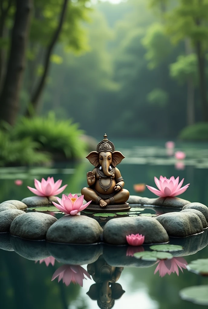 Lotus pond rock border for Ganapati decoration