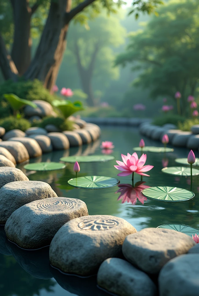Lotus pond rock border with 3d