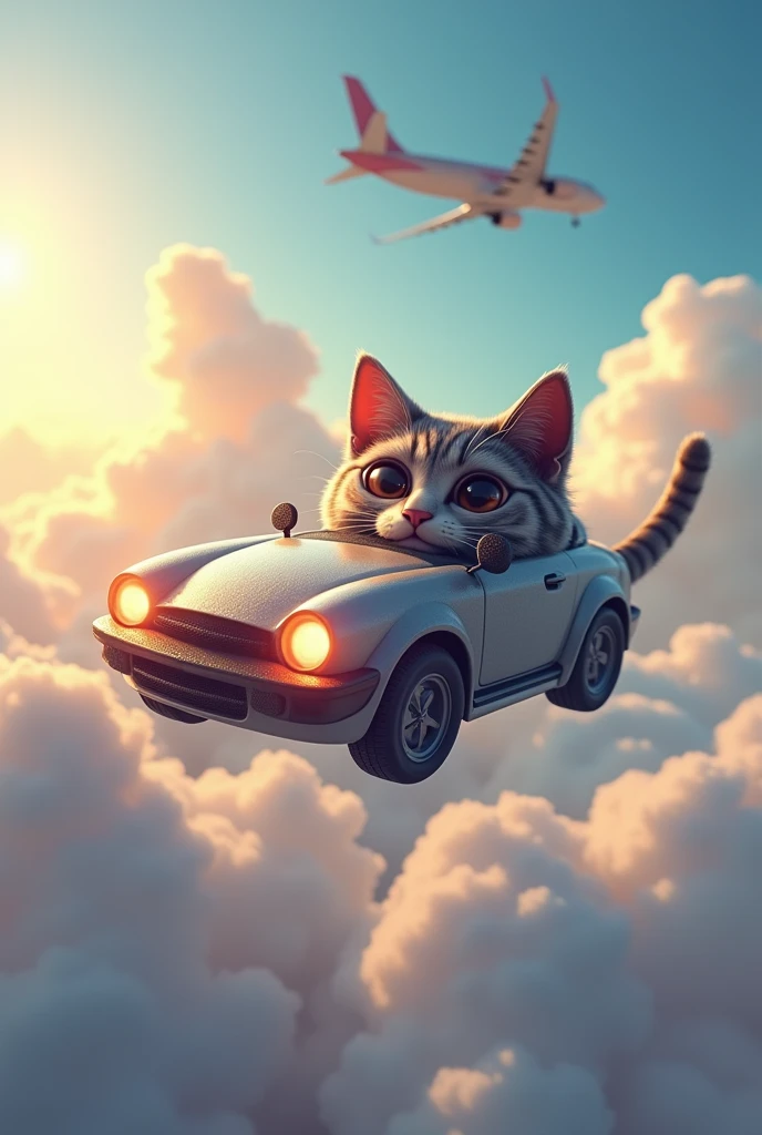 Car looks like a cat in sky with airplane