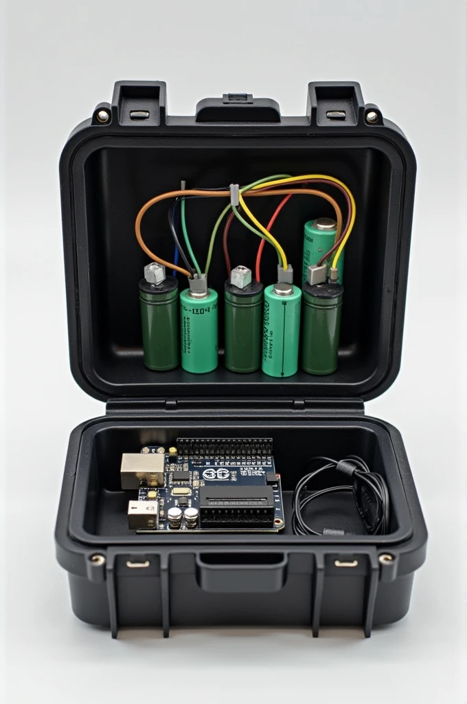 Here is a more detailed description of the prototype so you can get a more accurate picture.:
---
**Detailed Description of the Tunnel Vibration Monitoring Prototype:**
The prototype of the vibration monitoring system is a compact and functional unit, specifically designed to be installed on the interior walls of the Naval School tunnel. Its structure is robust and optimized to operate in the tunnel environment..
1. **Protective Box:**
- The protective case of the device is rectangular in shape, with dimensions of approximately 25 cm long, 12 cm wide, and 6 cm deep. It is constructed of durable ABS plastic, in a matte black colour to minimise visibility in the tunnel environment.
- The box is airtight, with a rubber seal around its inner edge to protect the internal electronic components from dust and moisture that might be present in the tunnel.
2. **Internal Distribution:**
- **Arduino Uno**: Inside the box, The Arduino Uno is fixed to the base using screws and metal standoffs, which provides stability and adequate space for ventilation.
- **18650 batteries**: The batteries are arranged in a special holder that allows for easy removal and replacement.. They are lined up side by side at the bottom of the box., connected by low resistance cables to optimize power delivery.
- **Bluetooth Module**: Located on the top of the box, The Bluetooth module is connected to the Arduino using Dupont cables. A small antenna protrudes through an opening at the top of the box., Optimized to keep the wireless signal strong and stable.
- **cabling**: All internal cables are organized with nylon cable ties to prevent tangles and ensure a reliable connection.. Standard connectors are used for easy maintenance and function testing..
3. **Senso External Mount