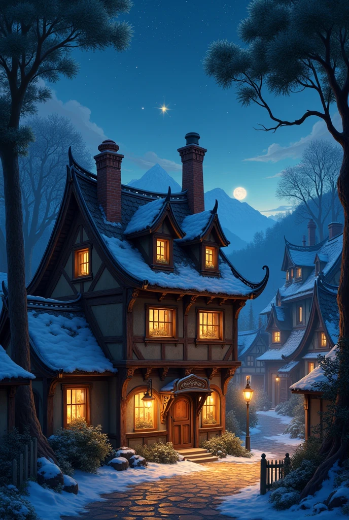 New house night old village