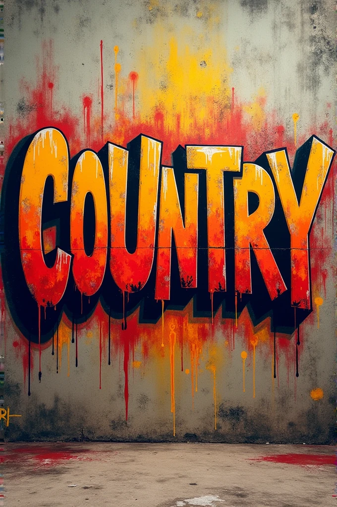 Make a graffiti of the word country with orange red and yellow 
