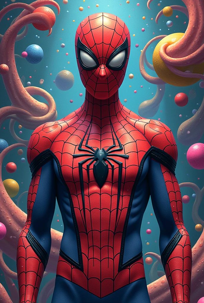 Spider-man mixed with old yayoi kusama