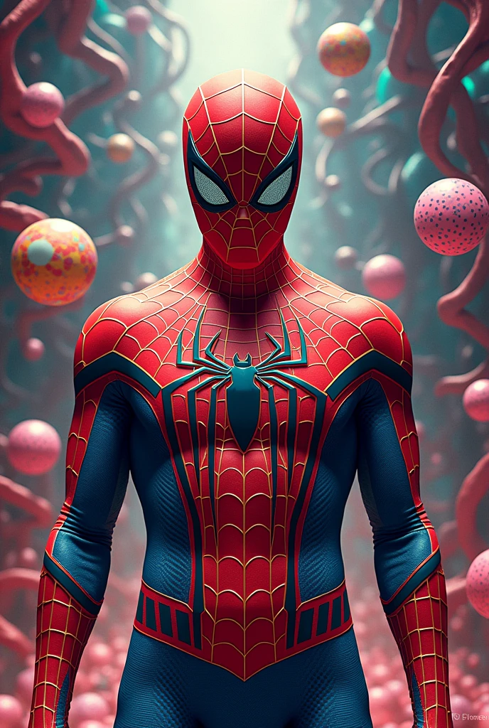 Spider-Man without a mask with Yayoi Kusama's head