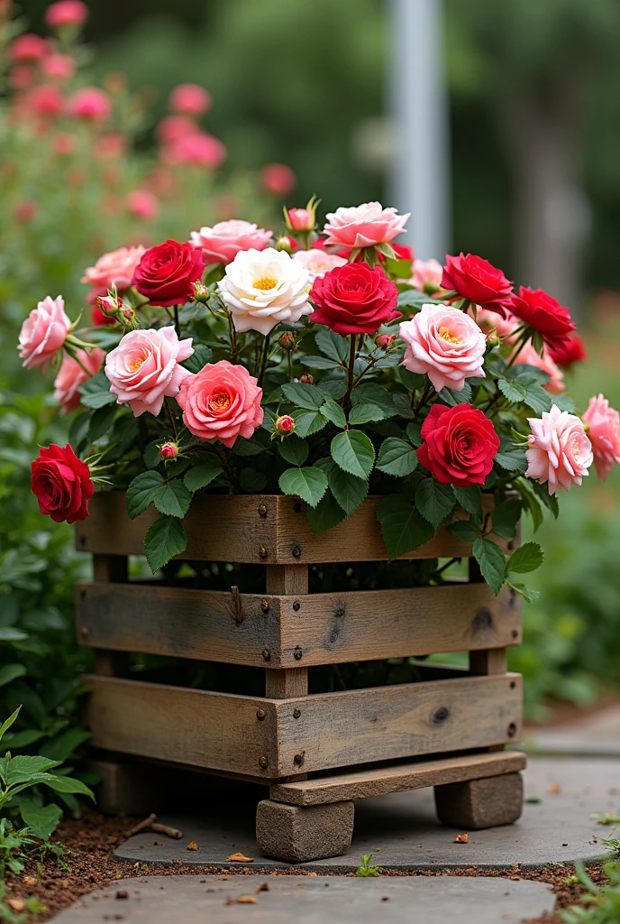 Wood Pallet Planter with roses and look stunning and engaging