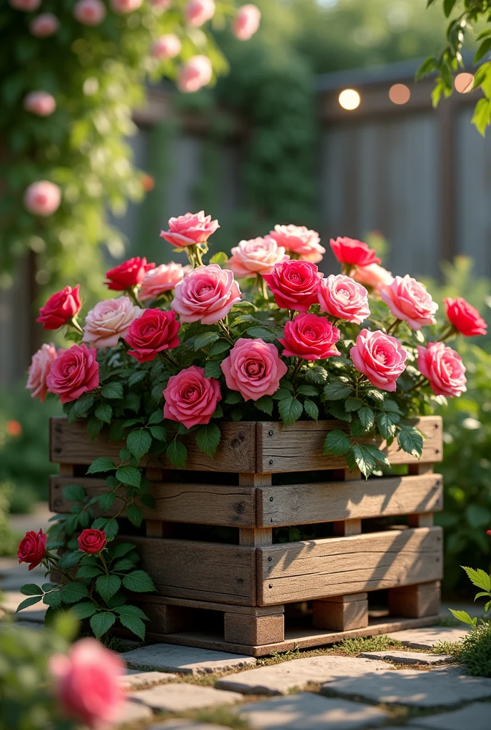 Wood Pallet Planter with roses and look stunning and engaging 
