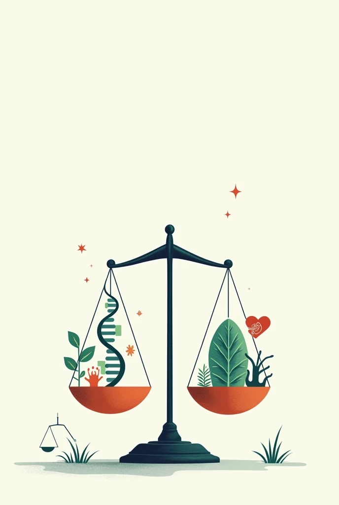 Although I can't create images, can I suggest an idea for an illustration that mixes biotechnology and bioethics. Imagine a scale, where on one side are symbols of biotechnology, like a DNA helix, genetically modified cells and plants. on the other side, you could have icons that represent ethical principles, like a hand holding a heart (symbolizing human dignity) and a scale of justice. This image could represent the need to balance technological advances with ethical and social considerations.
If you need more ideas or details, just let me know!