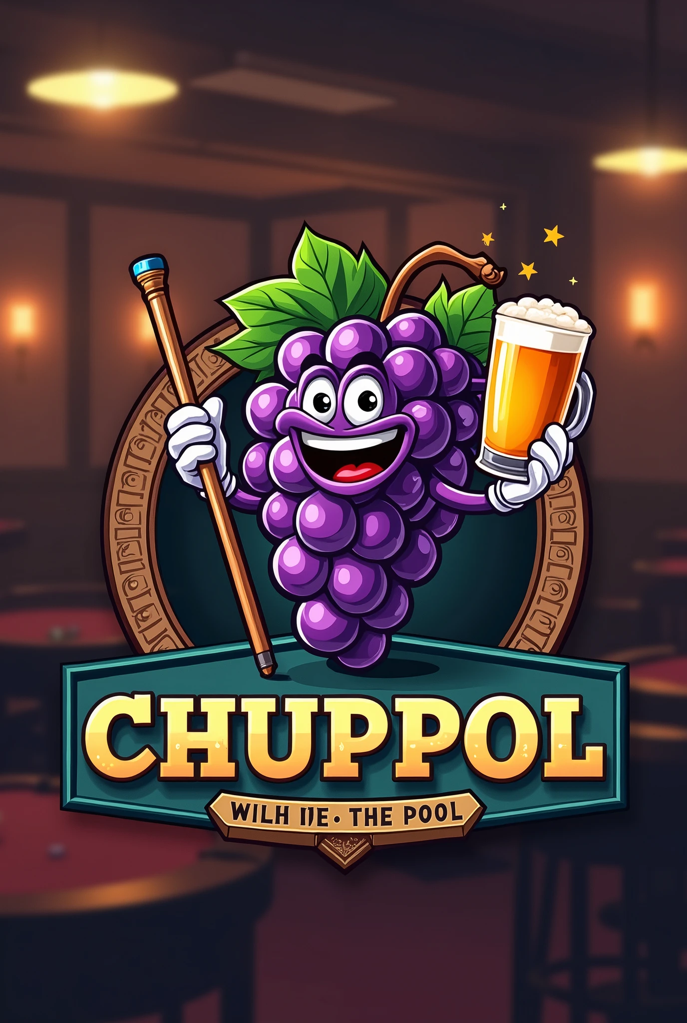 GENERATE A LOGO IMAGE FOR A WINERY NAMED CHUPPOL THAT IS RELATED TO DRINKING BEERS AND PLAYING POOL