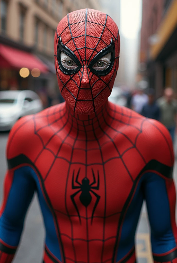 Spider-Man with the face of an elderly Yayoi Kusama