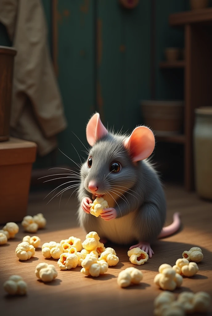 Rat eating popcorn