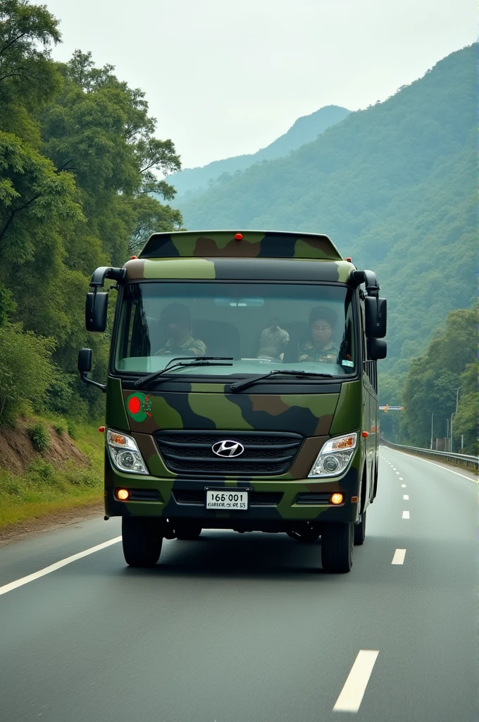 Bangladesh Army Hyundai bus In The Highway road 