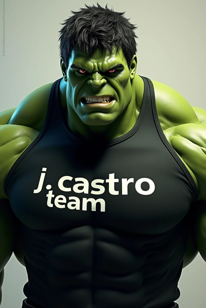The Incredible Hulk wearing a black shirt with the words "J.Castro team"