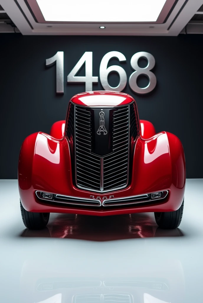 A stunning, futuristic (international tractor 1468 ) takes center stage in a luxury white showroom. The vibrant (red) exterior gleams, drawing attention to its sleek, aerodynamic design and bold accents. The ( international tractor 1468) " is prominently displayed in large, metallic letters on the car, set against a dark wall. The (  front,  ) view showcases the cutting-edge innovation and technology of its time, inviting potential buyers to experience the future of automotive design and performance. This awe-inspiring image promises an unparalleled driving experience.