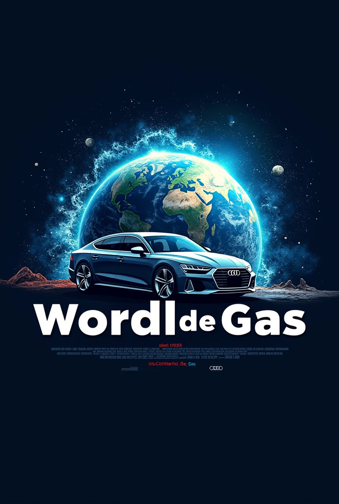 Logo,planet Earth, Audi car ,gas machines,universe that says WORDL DE GAS