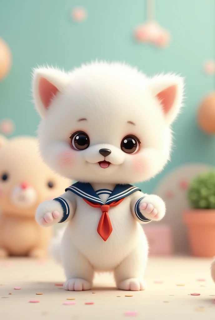 A small puppy dog standing on its hind legs,The cutest white puppy I know,The most adorable looking thing I've ever seen!!!,
Cute Background,He dances,
She is wearing a cute sailor uniform.