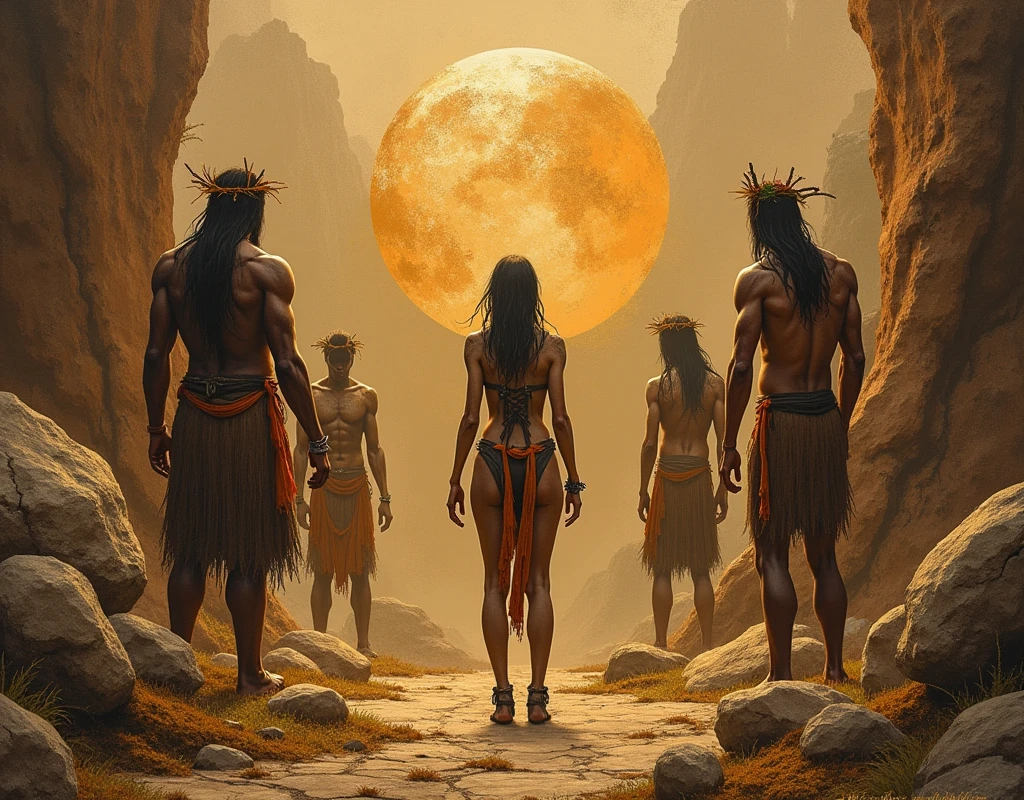 Earthy Primitivism in Hues: Earthy colors and organic textures create a grounded and primal representation of primitive forms, evoking a connection to nature and the elements.