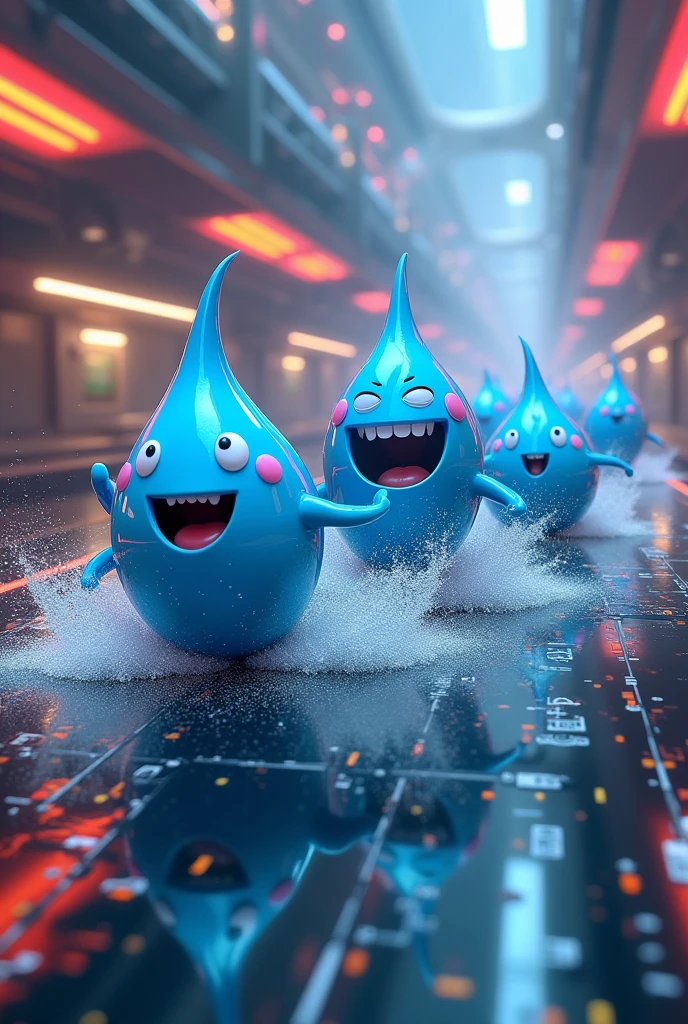 Draw a race of water drops on a circuit, with different expressions to make them fun and attractive. Or else, Make a collage with images related to racing and water.
