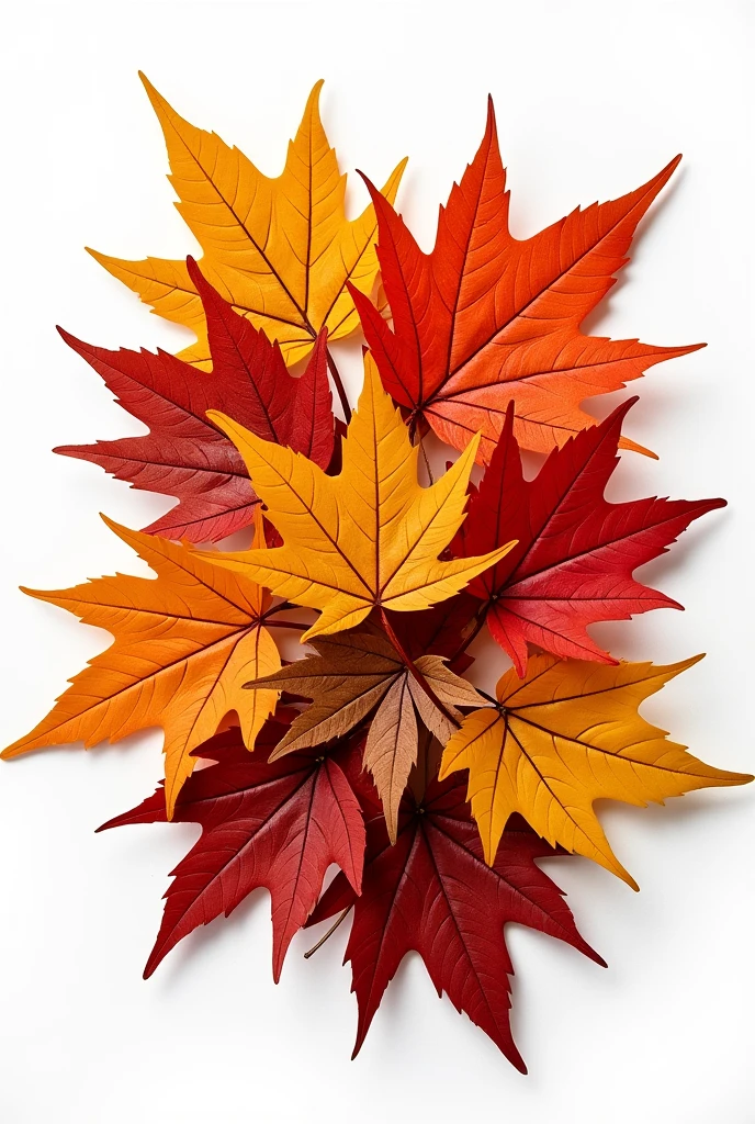 Pile of autumn colored leaves isolated on white background