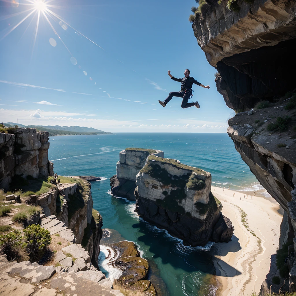 Man jumping off a cliff
