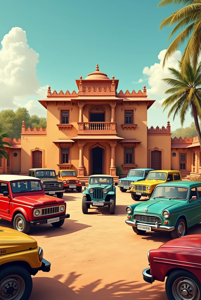  A normal Rajasthani house and outside stand a maruti suzuki gypsy and Jeep wiillys, Mahindra major  thar 2002 model with 0008 no. Plate and 4 Massey Ferguson 241 di , one endeavour, one Scorpio s11, one bolero , and last one Hindustan Motors Contessa 