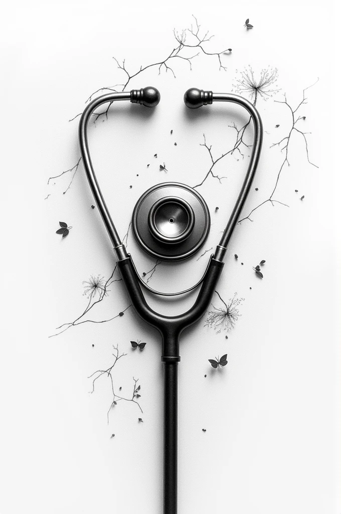 Stethoscope and a symbol of life of human being black and white pencil sketch 