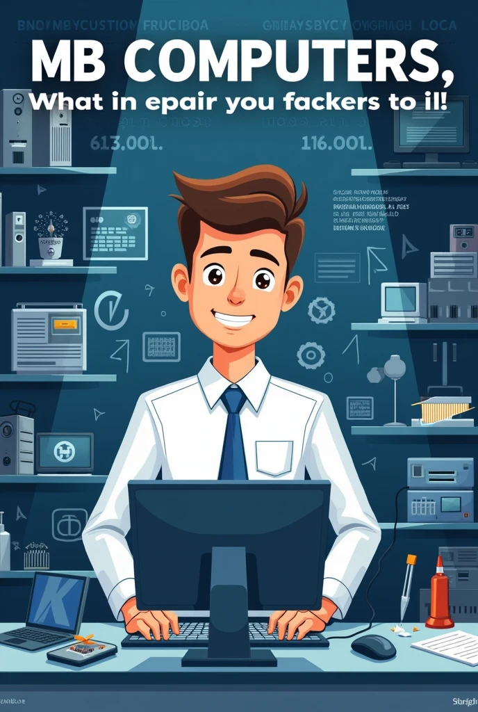 Create a poster for Computer repairing shop and it's name as MB COMPUTERS