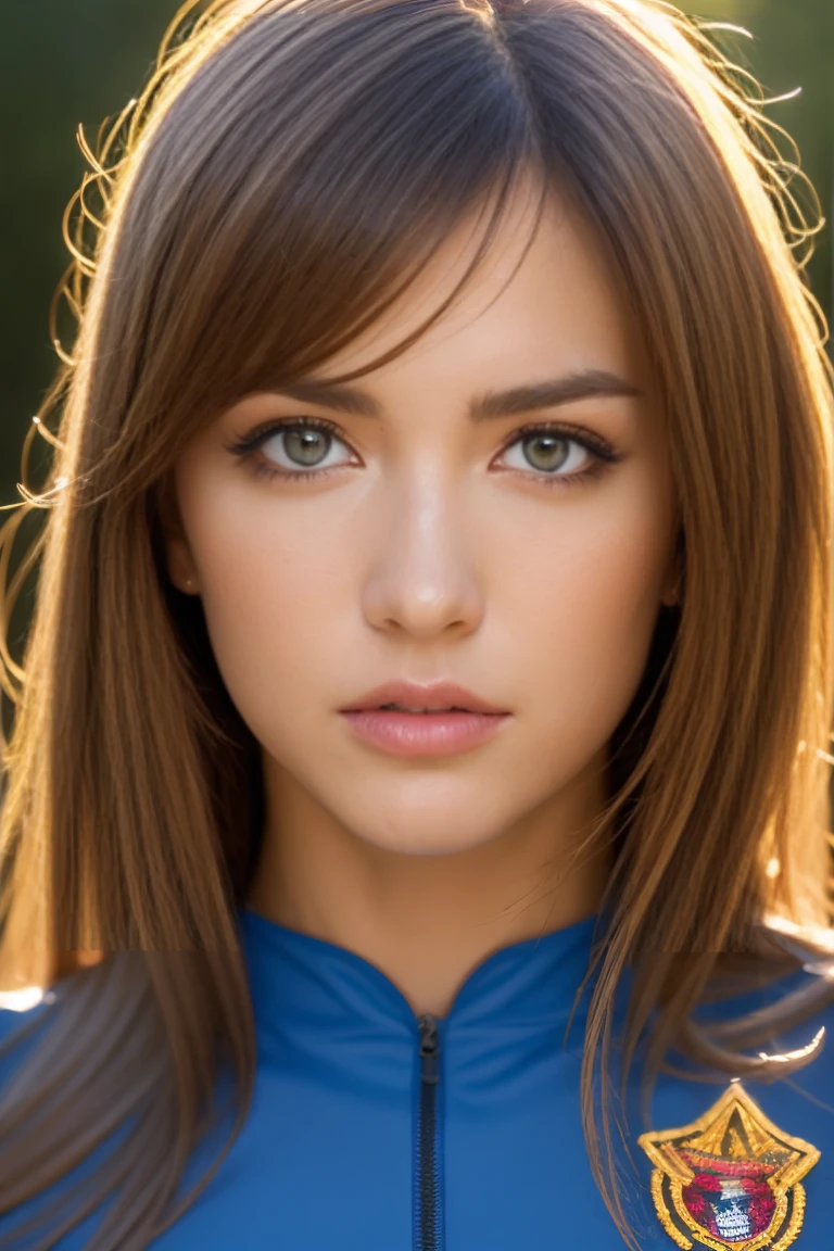 Hyperrealist Female Portrait by David Hockney and Alphonse Mucha,Fantasy art, Realistic, Dynamic Lighting, Art Station, Poster, Volumetric lighting, Highly detailed face, 4 Tsd., Awards, Deep Shadow, Low Key,Cowboy Shot,(Official attire:1.4) ,Long Hair,Gray Hair,blue eyes