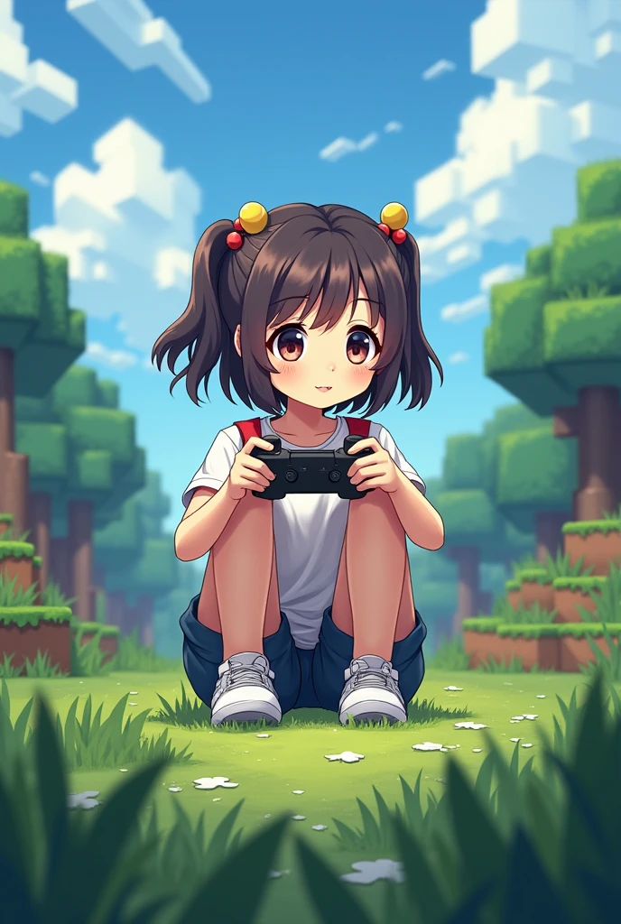 anime girl playing Minecraft