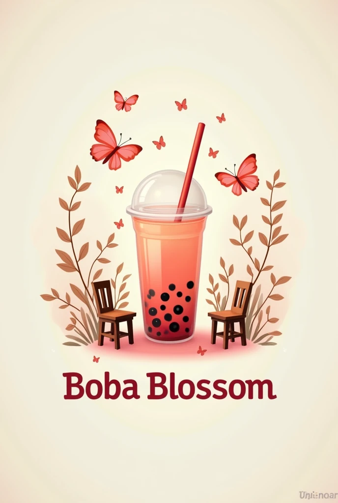 Create a logo for YouTube channel names "BOBA BLOSSOM" ..
Instructions:
1) spell must be correct
2) there will be no character in the image
3) in the image there will be butterflies and a boba drink on the table
Write the channel name in the bottom and highlighted
Add a straw in the boba drink
Add a small chair on the table beside boba drink