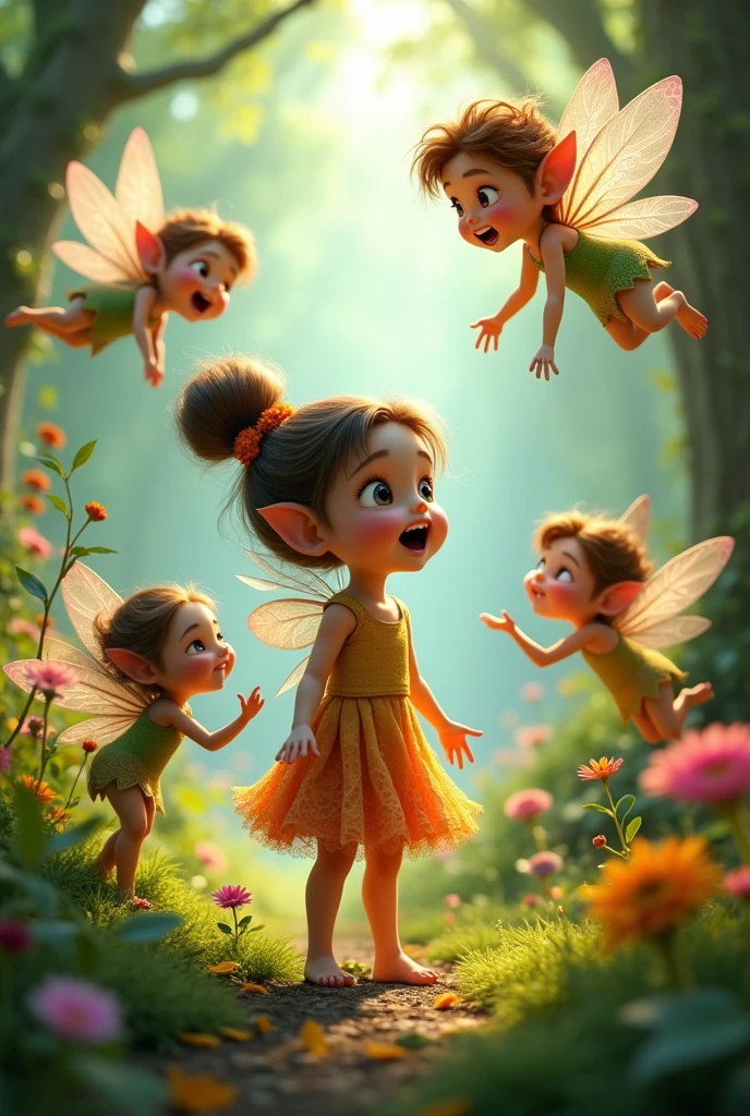  "Fairies surprised and laughing heartily upon seeing Maya."