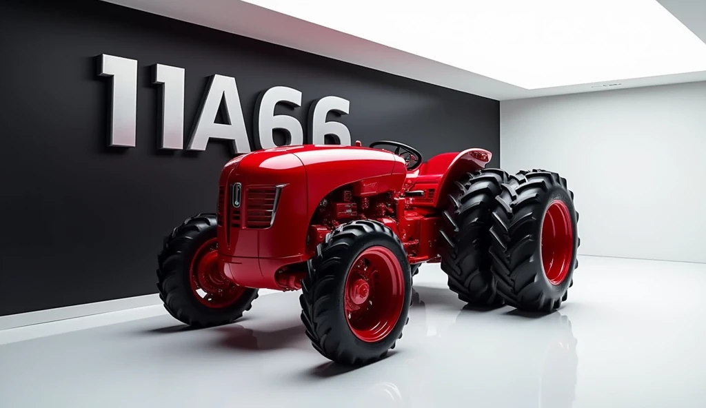 A stunning, futuristic tractor (international tractor 1468 ) takes center stage in a luxury white showroom. The vibrant (red) exterior gleams, drawing attention to its sleek, aerodynamic design and bold accents. The tractor( international tractor 1468) " is prominently displayed in large, metallic letters on the tractor, set against a dark wall. The ( right view, ) view showcases the cutting-edge innovation and technology of its time, inviting potential buyers to experience the future of automotive design and performance. This awe-inspiring image promises an unparalleled driving experience.