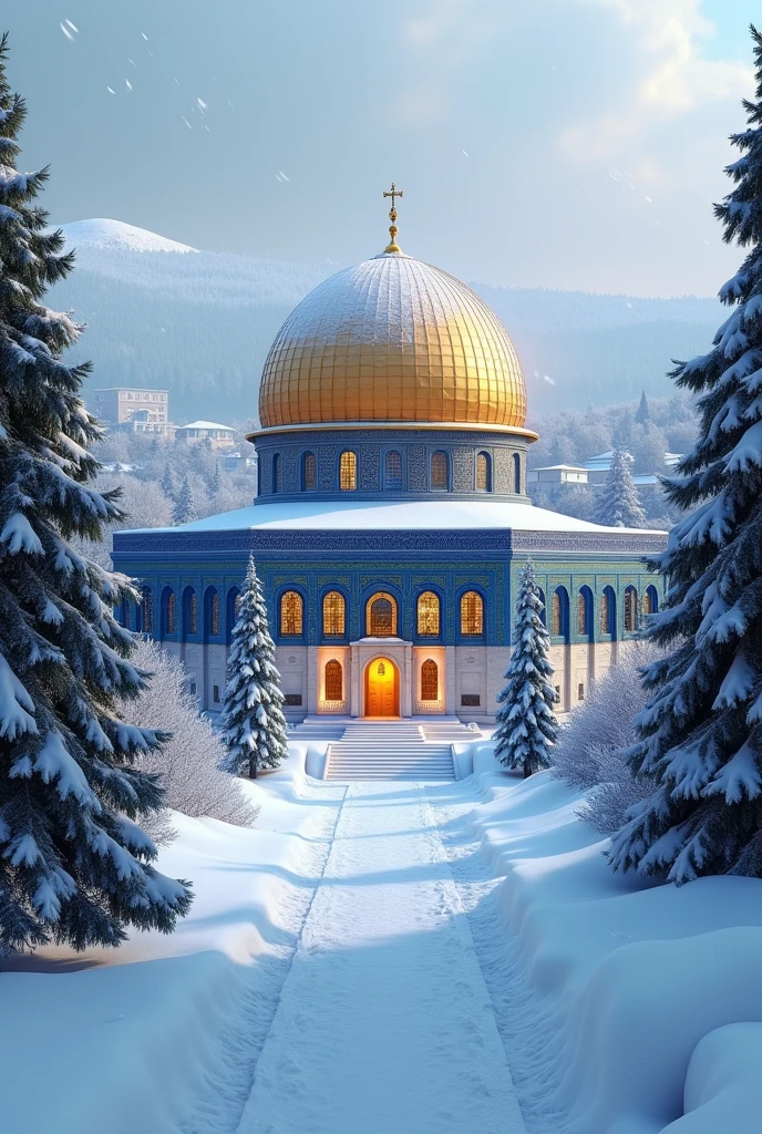 Dome of rock at snowfall