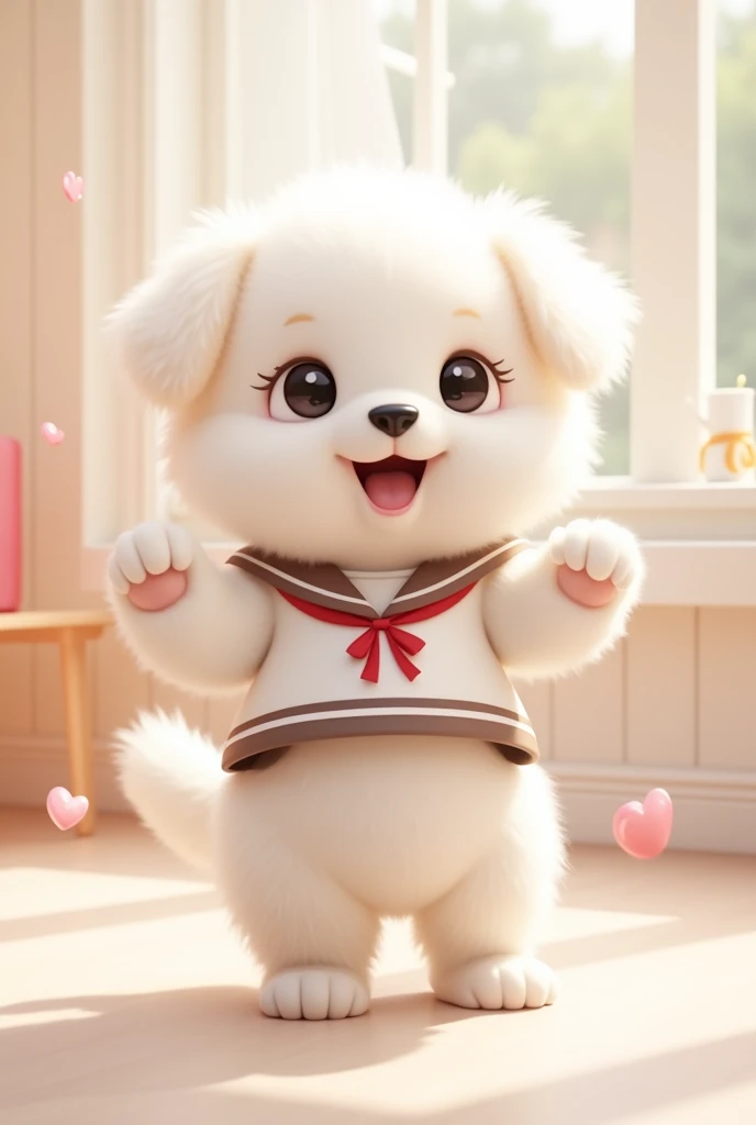 A small puppy dog standing on its hind legs,The cutest white puppy I know,The most adorable looking thing I've ever seen!!!,
Cute Background,He dances,
She is wearing a cute sailor suit and skirt..