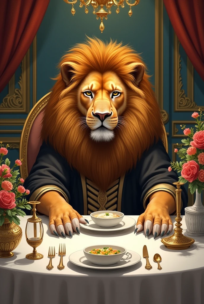 Lion drawn at a table service drawn 