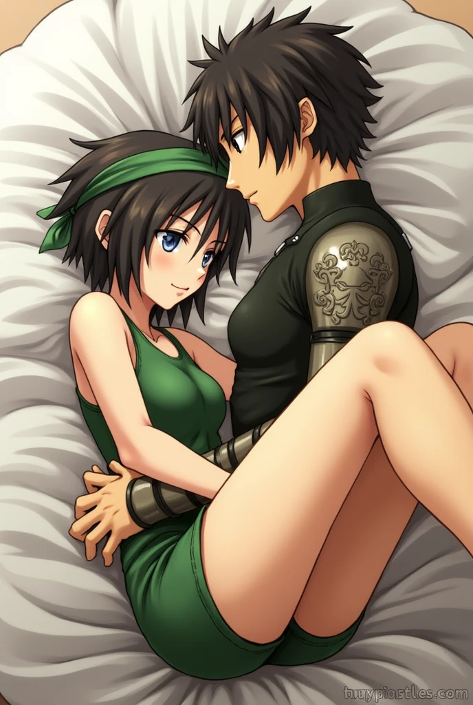 Yuffie's hairstyle, ((Yuffie has sex with a man in cowgirl position:1.99)), (realistic, highest quality, High resolution, real women pictures:1.57), realistic, (15 year old girl=Yuffie in cowgirl position:1.7), curved body, anatomically correct body, (head band, green sleeveless turtleneck, shoulder armor, arm guard, shorts:1.87), beautiful navel, (slender body shape:1.7), nostrils are not visible, (Yuffie's lower body is exposed:1.97), nose too small, Yuffie spreads her legs wide open and straddles the man in cowgirl position., thin waist, beautiful thighs, beautiful feet, Beautiful depiction of the vagina, (The penis is in the vagina:1.74), (The body is wet with lotion), Detailed depiction of the vagina, beautiful girl has sex with a guy, saddle, (exact limbs:1.99), Yuffie's small face is beautiful, (Final Fantasy VII), (put your hands behind your head:1.5), (lips slightly open), Beautiful woman has sex with a man in cowgirl position, (Yuffie Kisaragi):1.97), ((a man exposes his penis:1.74)), Yuffie has the cutest face, 15 year old Yuffie, ((green turtleneck:1.7))