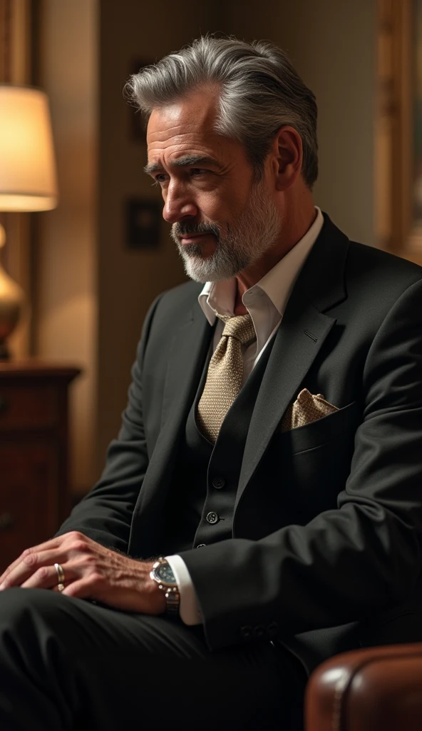 Mr. Harris is a man in his mid-50s, impeccably dressed in expensive tailored suits. He has graying hair neatly combed back, and his face shows signs of a life of comfort, with soft skin and a well-groomed beard. He often appears polished, with a sense of pride and success. Describe Mr. Harris’s evening inside his mansion. Show how he becomes distracted and forgets his promise to Mr. John. Focus on Mr. Harris’s busy life and his eventual realization that he has forgotten someone outside.