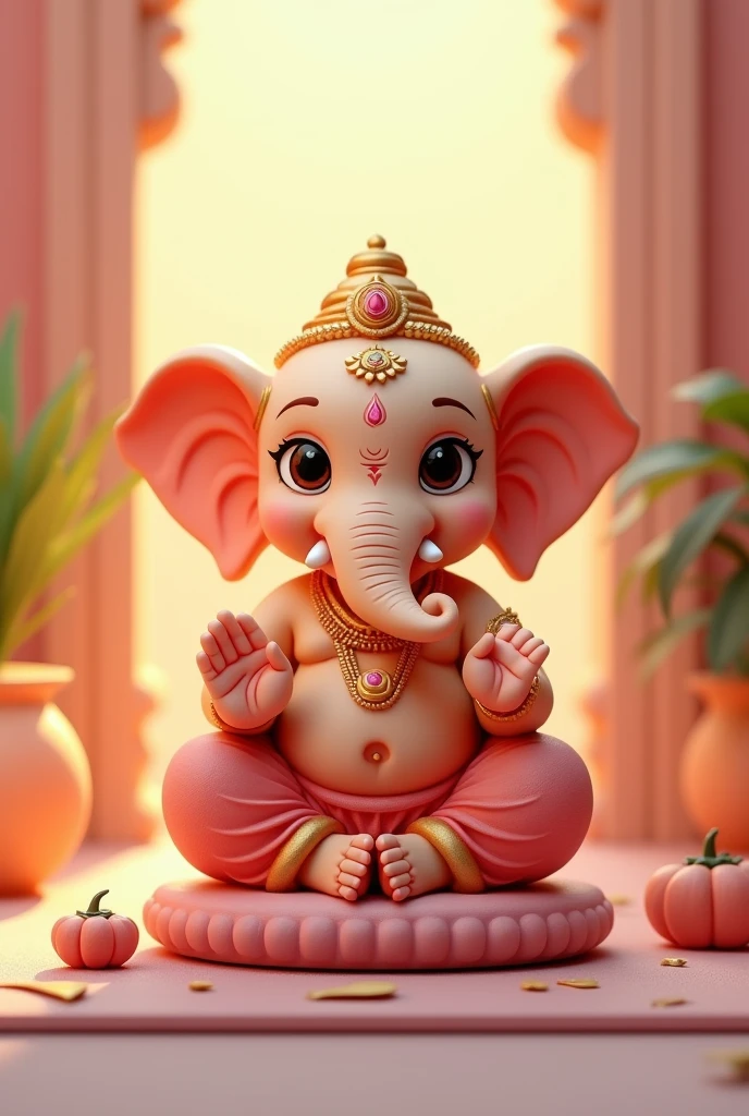 Create an image Gririjatmak ganpati of Ashtavinayak not like this just a cute one this has details not like this just an orange stone statue of every other Ashtavinayk