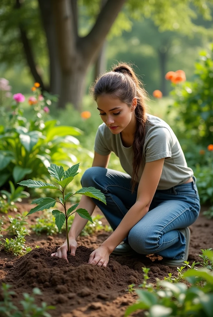 A woman planting a tree