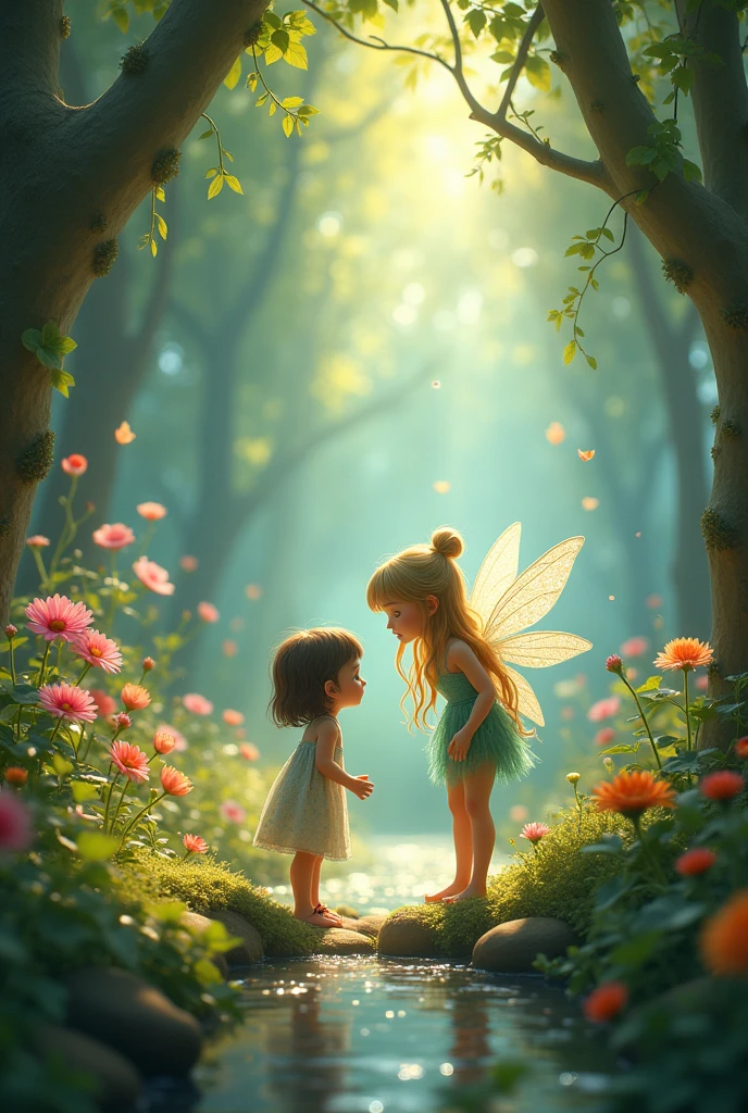"A fairy asking Maya if she wants to know the secret of the magical garden."