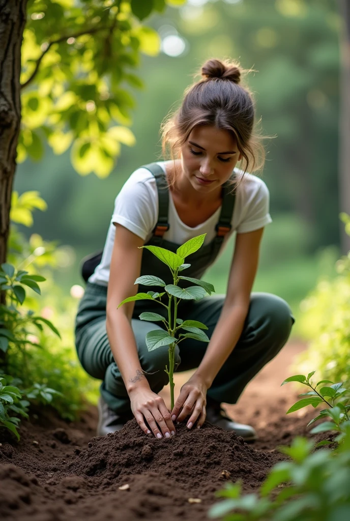 A woman planting a tree