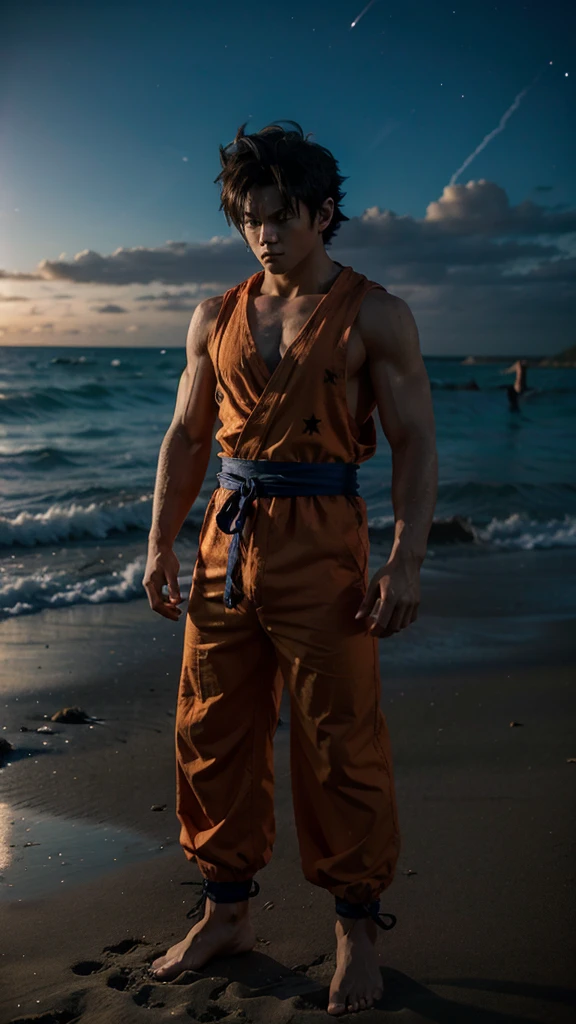 Goku in the beach at night