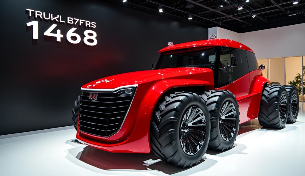 A stunning, futuristic tractor (international tractor 1468 ) takes center stage in a luxury white showroom. The vibrant (red) exterior gleams, drawing attention to its sleek, aerodynamic design and bold accents. The tractor( international tractor 1468) " is prominently displayed in large, metallic letters on the tractor, set against a dark wall. The ( front side view, ) view showcases the cutting-edge innovation and technology of its time, inviting potential buyers to experience the future of automotive design and performance. This awe-inspiring image promises an unparalleled driving experience.