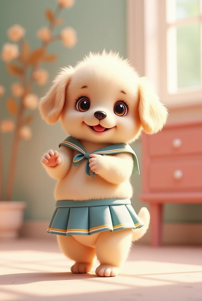 A small puppy dog standing on its hind legs,The cutest puppy I know,The most adorable looking thing I've ever seen!!!,
Cute Background,He dances,
She is wearing a cute sailor suit and skirt..