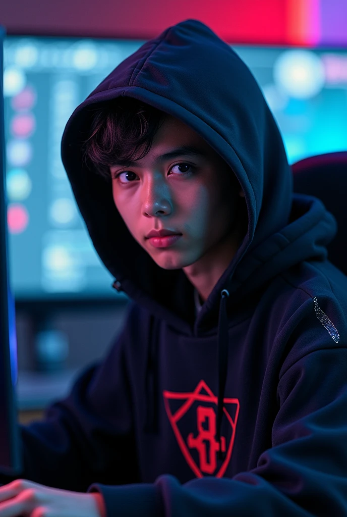 The new comp Raptorgamer Hooded Watching video for YouTube Looking at the camera Diamond in Japanese Looking straight ahead