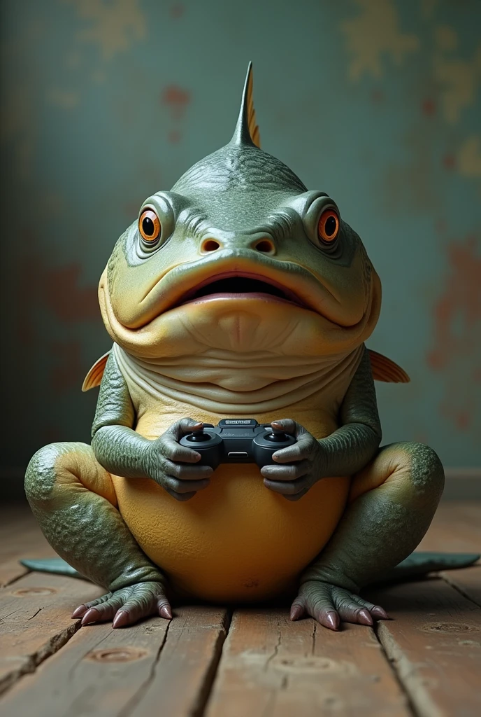 Trout with large testicles playing video games