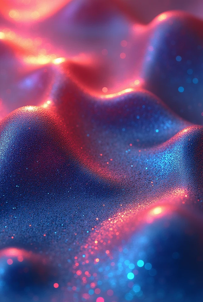 realistic image, of a print with a glitter-type ink with an iridescent effect in red colors, blue, violet