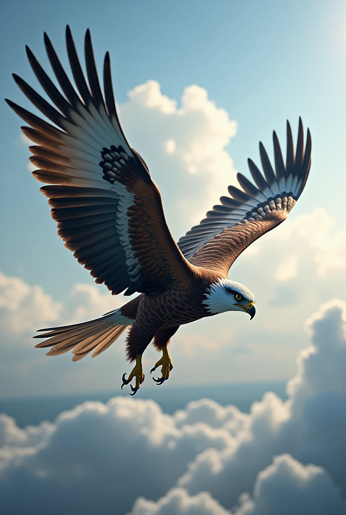1 falcon and 1 eagle flying