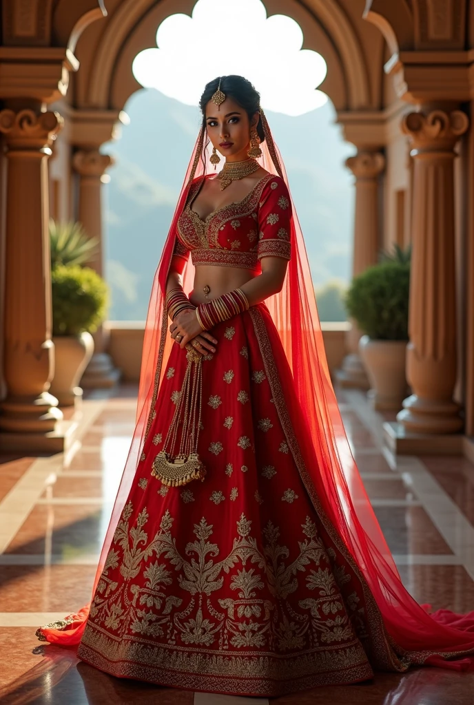 (8k, RAW Photos, Highest quality, masterpiece: 1.2)、Very detailed、Super Resolution、(Full body photography)、Natural color lip、Heavy eye makeup、(Indian bridal traditional dress, salwaar kurta 1.2), Gorgeous Accessories、Straight Hair、C cup breasts(Background of a royal banquet hall with luxury view1.2)、(Dynamic Sexy Pose 1.2)、(Gorgeous Theme 1.2)、(With mild cleavage 1.2) Full length photograph, head to sandals length. Indian female 3, vertical length.