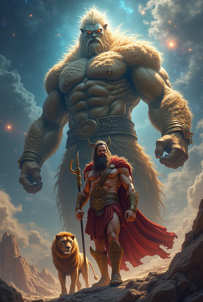 An image where Galactus is, Heracles, and animated carin lion 
