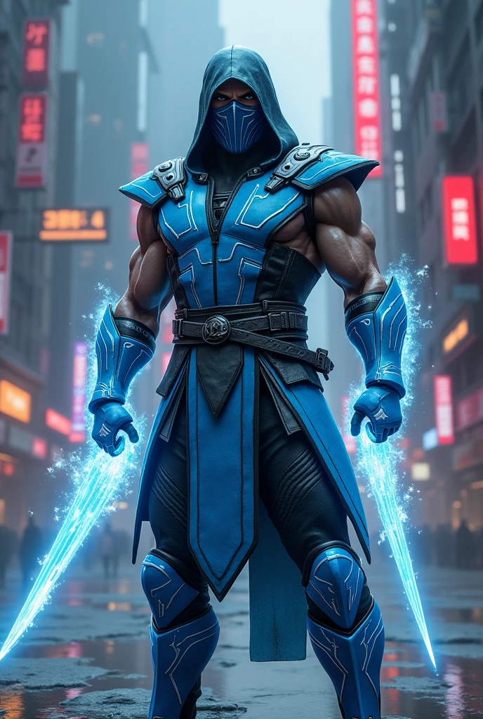 Drawing of the character Sub Zero from the game Mortal Kombat in the Cyberpunk style